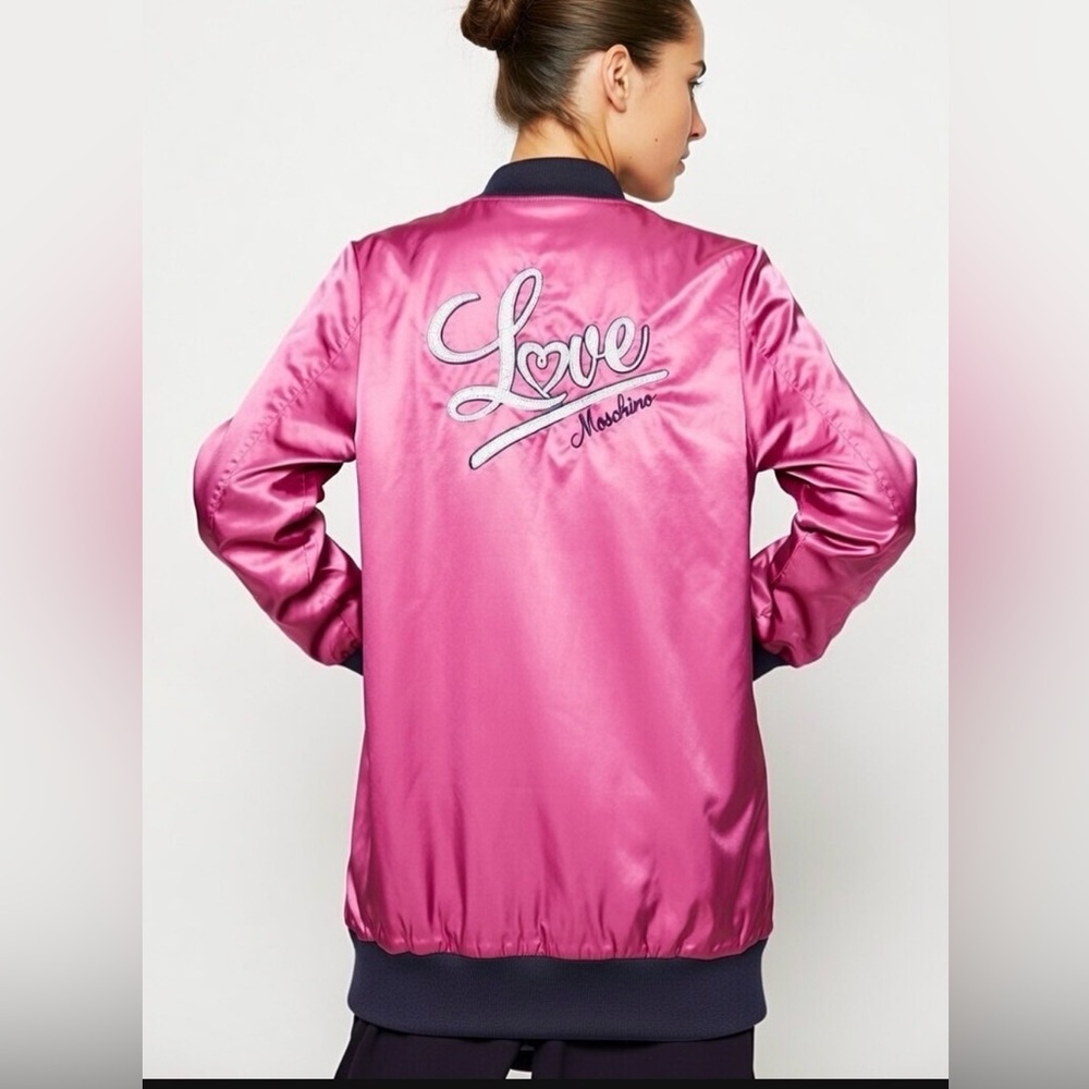Love Moschino Pink Satin Bomber Jacket – Size 4  Small $580